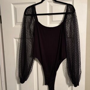 Elegant Black Sheer Sleeve Bodysuit